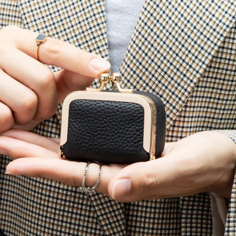 PU Leather Kiss Lock Coin Purse Square Small Item Bag Simple Leather Jewelry Bag Jewelry Storage