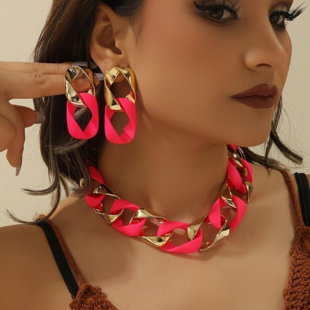 Large Jewelry Set Hollow-out Exaggerated Jewelry Temperament Chain Necklace Earrings Festival