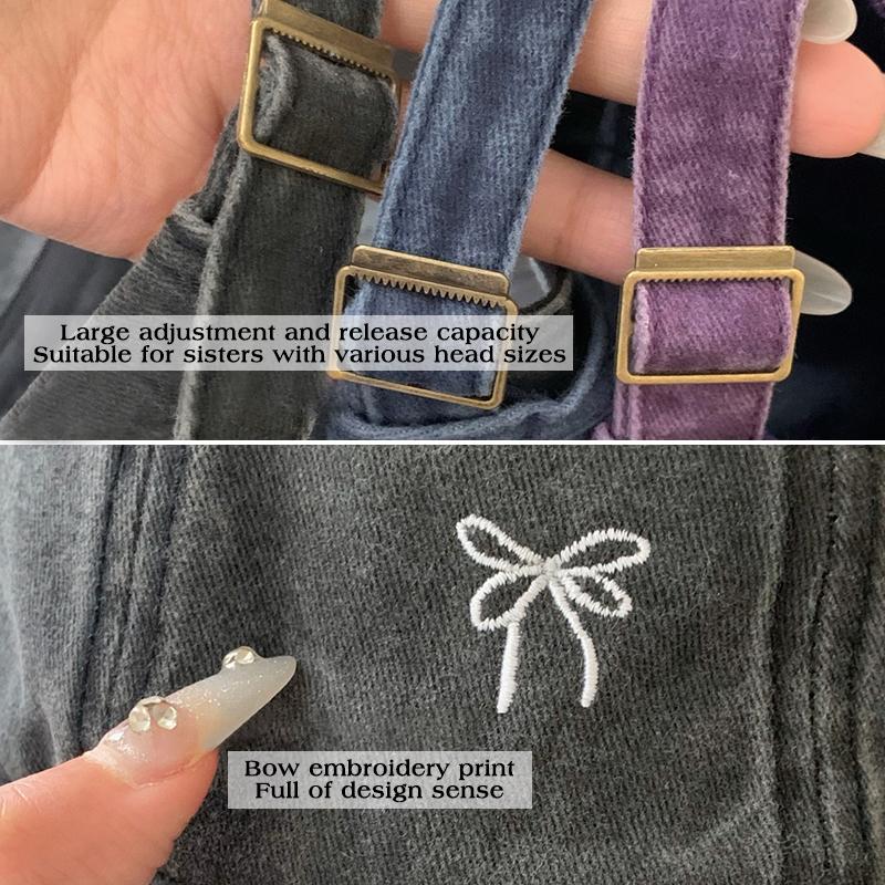 Корейская бейсболка с вышивкой в виде банта для женщин, девочек, из стираного хлопка, летняя, уличная, солнцезащитная шляпа, однотонная, с регулируемым размером