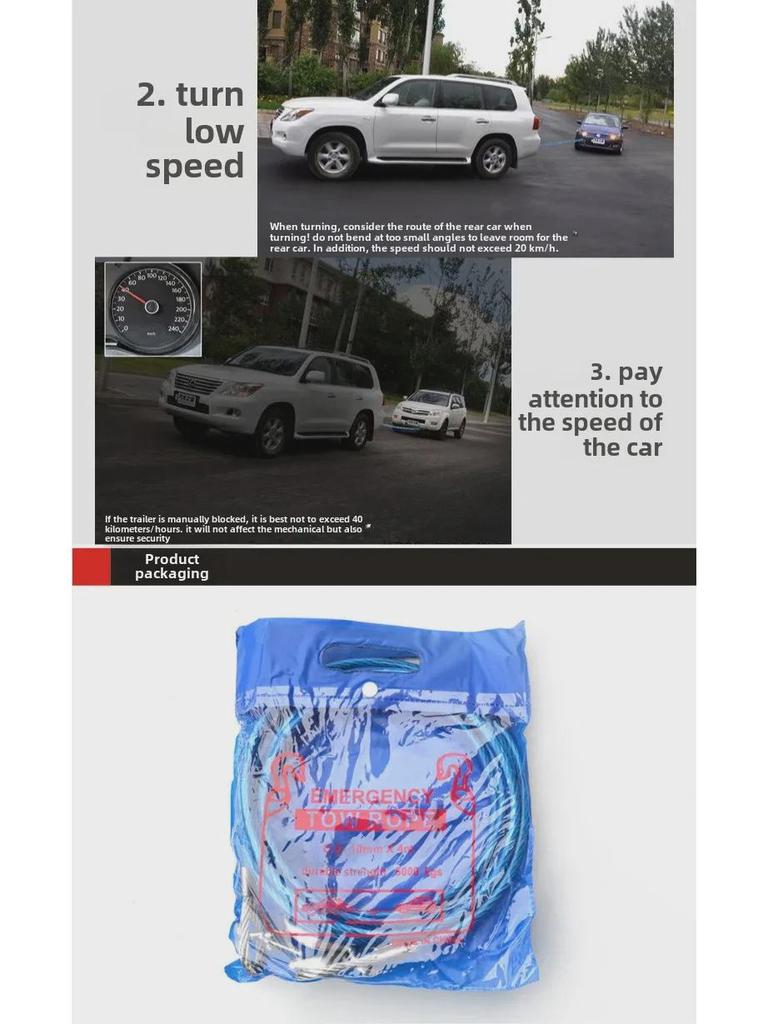 4m 5-Ton Car Tow Rope with Hooks - Safe Self-Driving Emergency Equipment