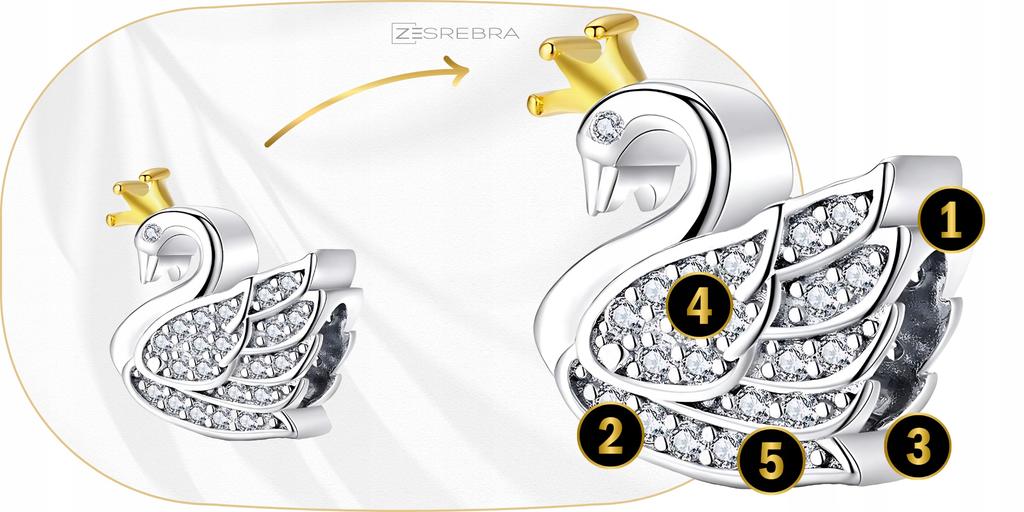 Charms Swan Crown Bead 925 Pendant Colorful Zircons Beads