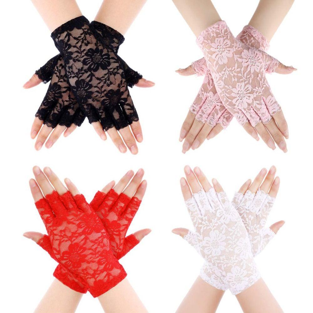 Sunscreen Mitten Long Fingerless Lace Gloves Mesh Mitten Half Finger Fishnet Gloves Dance Gloves