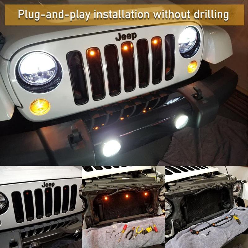 YMT Pre-Runner LED Grille Light Bar Kit for 2007-2018 Jeep Wrangler JK 2-Door/Unlimited 4-Door (JK), Plug & Play Waterproof