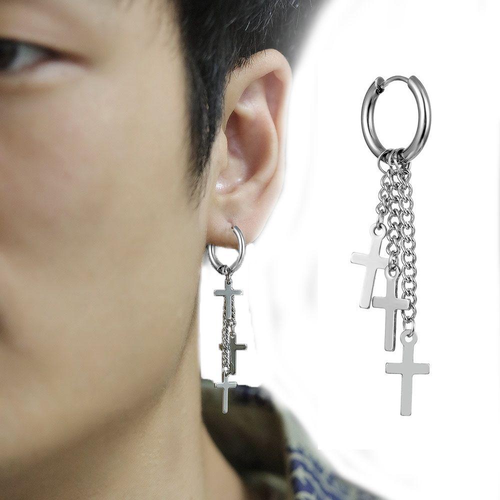 For Men Titanium Steel Tassel Punk Cross Korean Hoop Earrings Women Earrings Drop Dangle Earrings