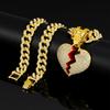 Men Hip Hop Heart Broke Pendant Necklace13mm Miami Cuban Chain HipHop Iced Out Bling Broken Heart Necklace Fashion Charm Jewelry