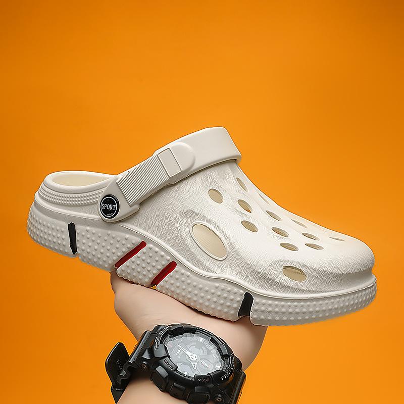 Hole Shoes Men'S Platform Outer Wear Non-Slip Beach Sandals Sports Leisure Lightweight Solid Color Slippers Men