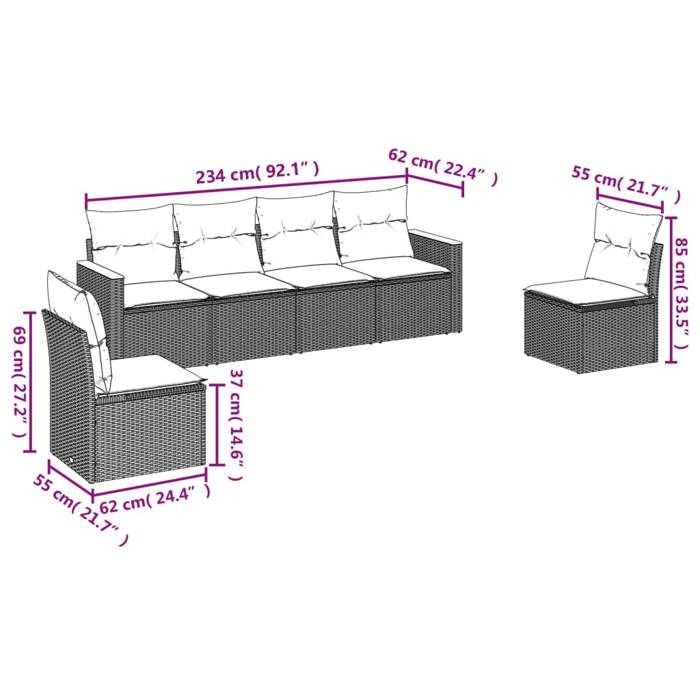VidaXL Salon de Jardin avec Coussins 6 pcs, Canapés de Terrasse, Ensemble de Meubles de Patio, Mobilier d'Extérieur, Noir 3225859