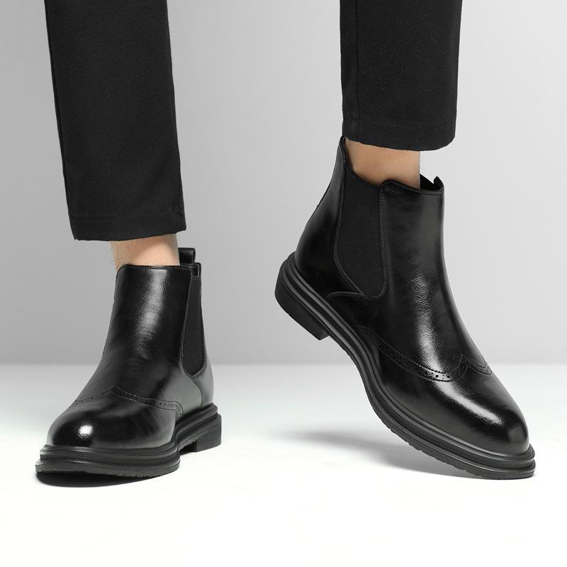 Молодежный тренд Ботинки Брок Мартин Мужские средней и высокой посадки Британские кожаные туфли Мужские кожаные ботинки челси с кожаными рукавами