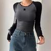 Женский осенне-зимний облегающий топ с круглым вырезом и длинными рукавами, футболки для острой девушки