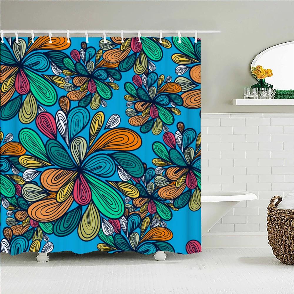 Indian Bohemian Fabric Shower Curtain Bathroom Curtains Boho Mandala Waterproof Fabric Bath Screen Bathtub Decor with 12 Hooks