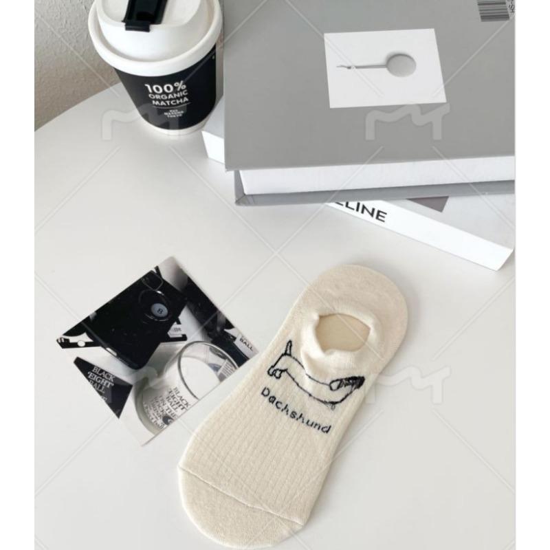 Невидимые носки-след с мультяшными полосками для щенков, летний женский стиль, дышащие короткие носки, повседневные хлопковые носки в стиле колледжа