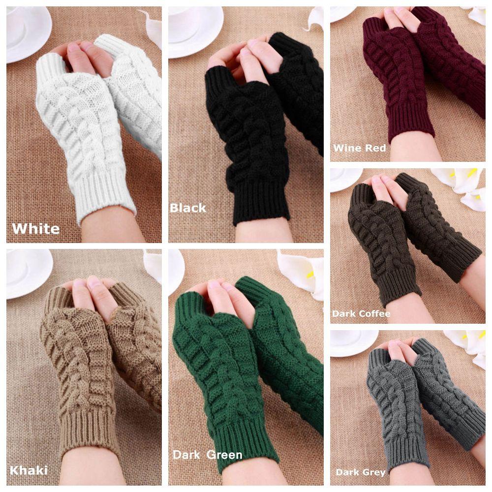 Новая однотонная одежда, вязаные перчатки, варежки без пальцев, женские зимние теплые перчатки