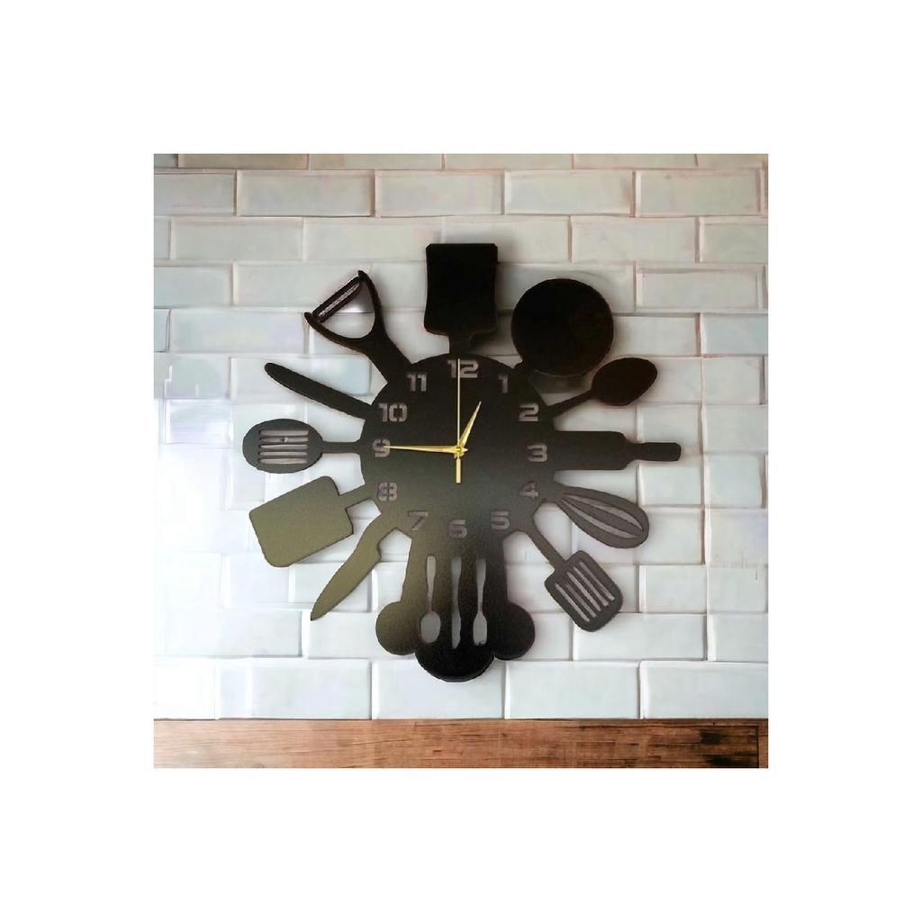Black Gift Wooden Decorative Kitchen Patterned Silent Wall Clock 50cm