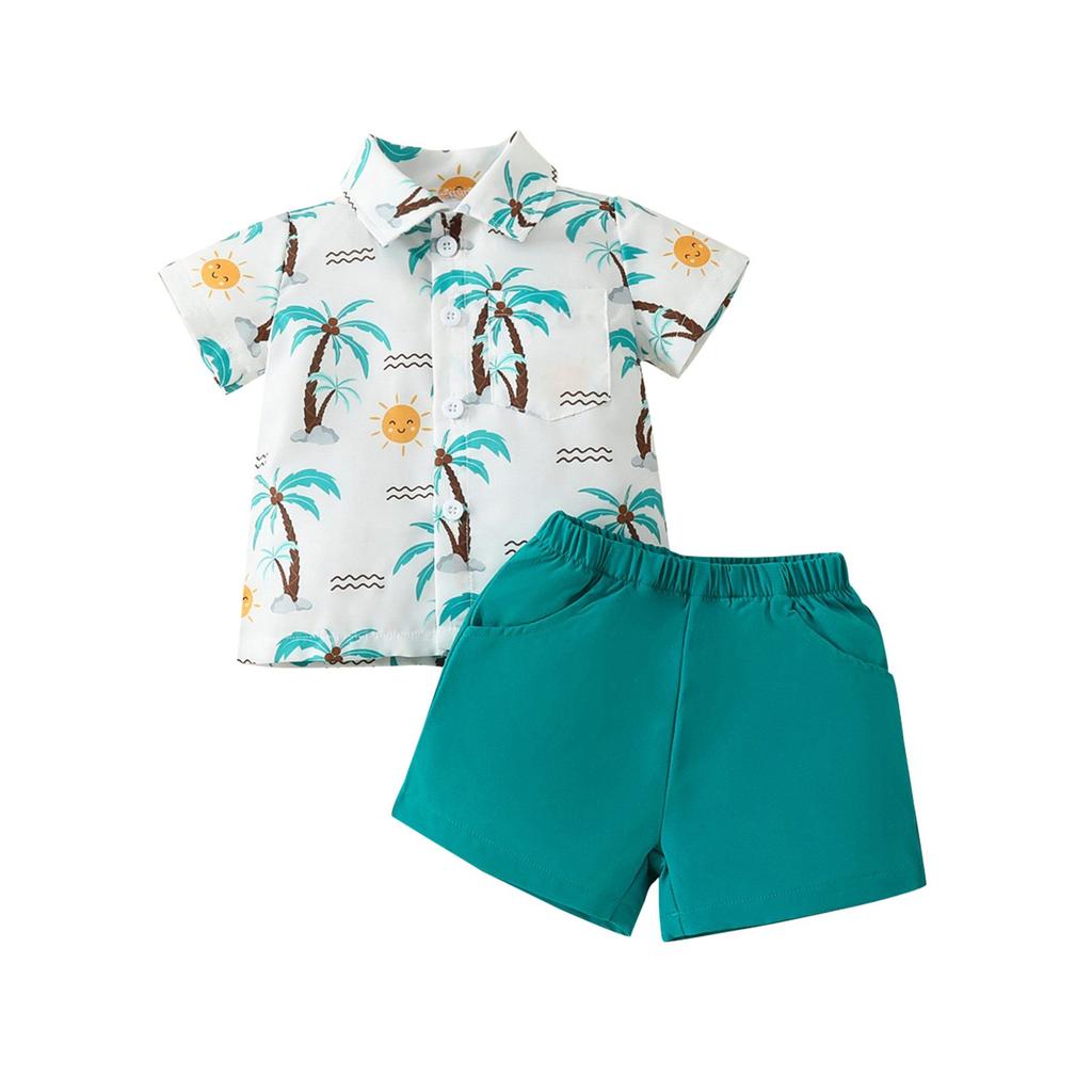 Летний детский комплект из двух частей с симпатичным топом и однотонными шортами с рисунком