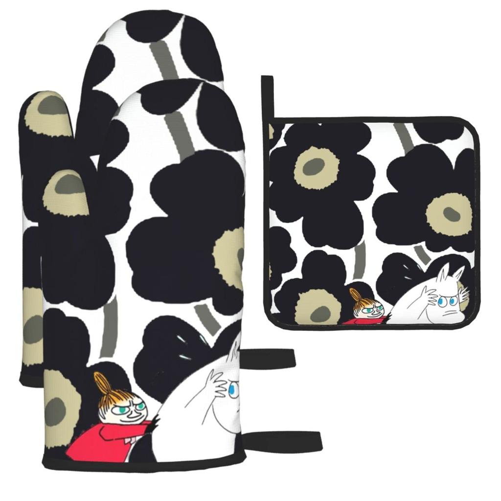 Прихватки Муми-тролль и стильные и милые варежки для духовки с защитой от ожогов, набор кухонных перчаток для левой и правой руки, термостойкие варежки унисекс, противоскользящие