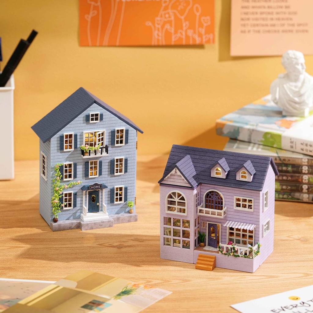 Spilay DIY Wooden Miniature Dollhouse Kit with Furniture Decorative and LED 3D Puzzle Toy for and Perfect for and Christmas Ages 14 and Up Set,