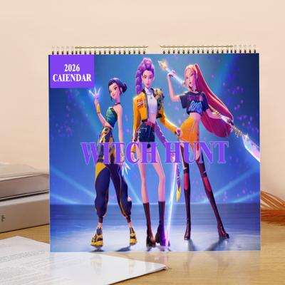 K-pop Охотники на демонов Календарь 2026 Янв. 2026 - Дек. 2026 12-месячный календарь на спирали, настенный календарь для дома и офиса