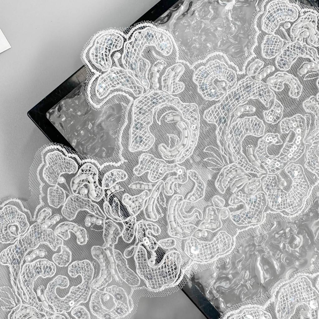 White Beaded Mesh Strand Barcode Clothing Skirt Dress Wedding Dress Decorative Lace Accessories