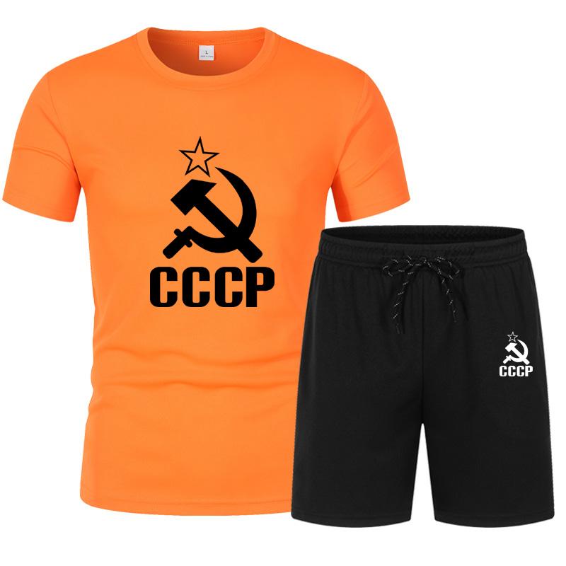 CCCP Summer Clothes Sports Clothes Set Two Pieces T Shirt Shorts Brand Track Clothes Male Runing Sports Suits