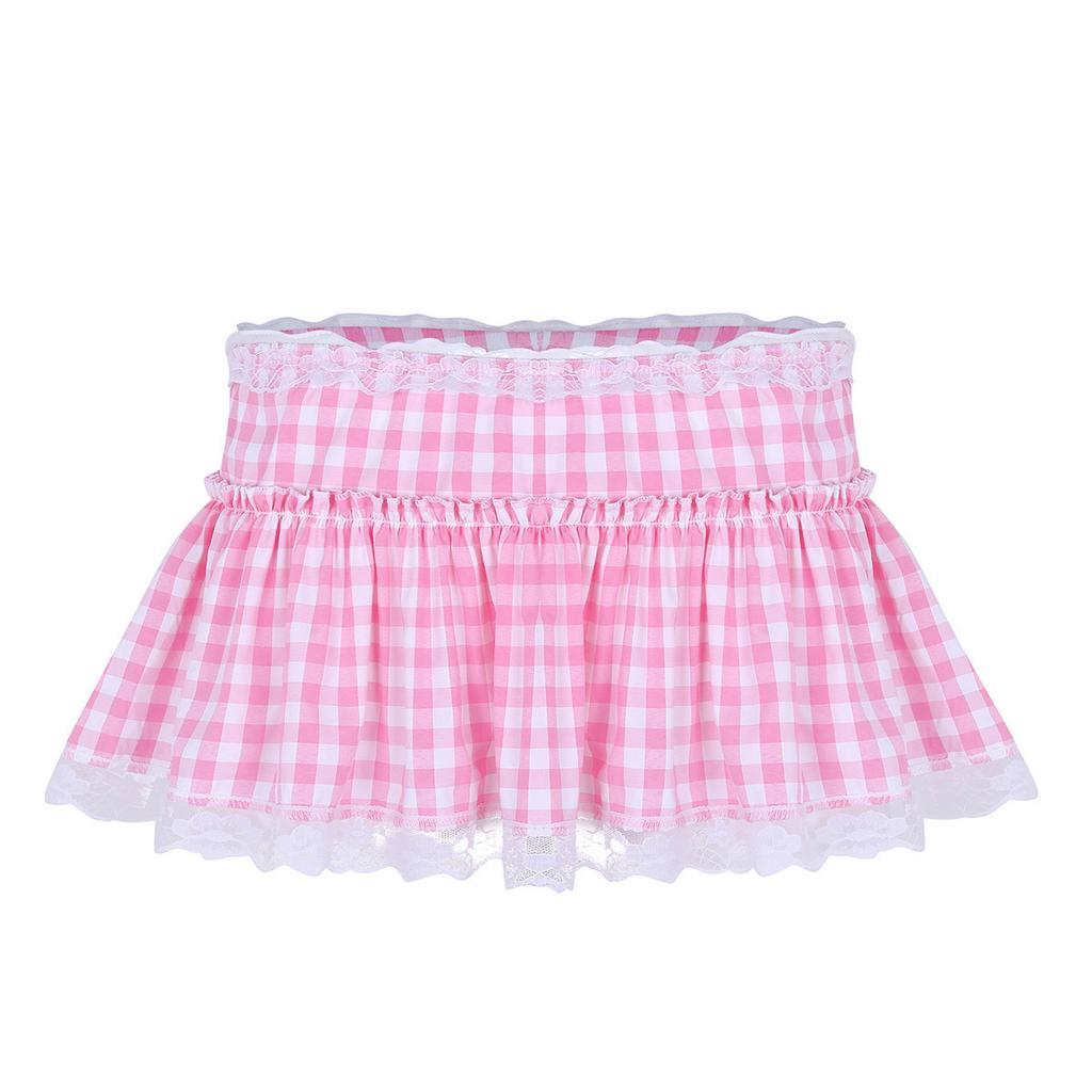 Unisex Men Women Short Skirt Lace Hem Pleated A-line Mini Skirt