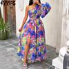 Женская мода лето весна цветочный узор принт длинный рукав косой воротник высокая талия повседневные платья