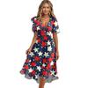Women's Loose Casual  V-Neck Flared Skirt Short Sleeved Printed Dress Printed Dress
