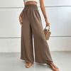 Summer High-waist Casual Simple Solid Color Elastic Waist Loose Wide-leg Pants