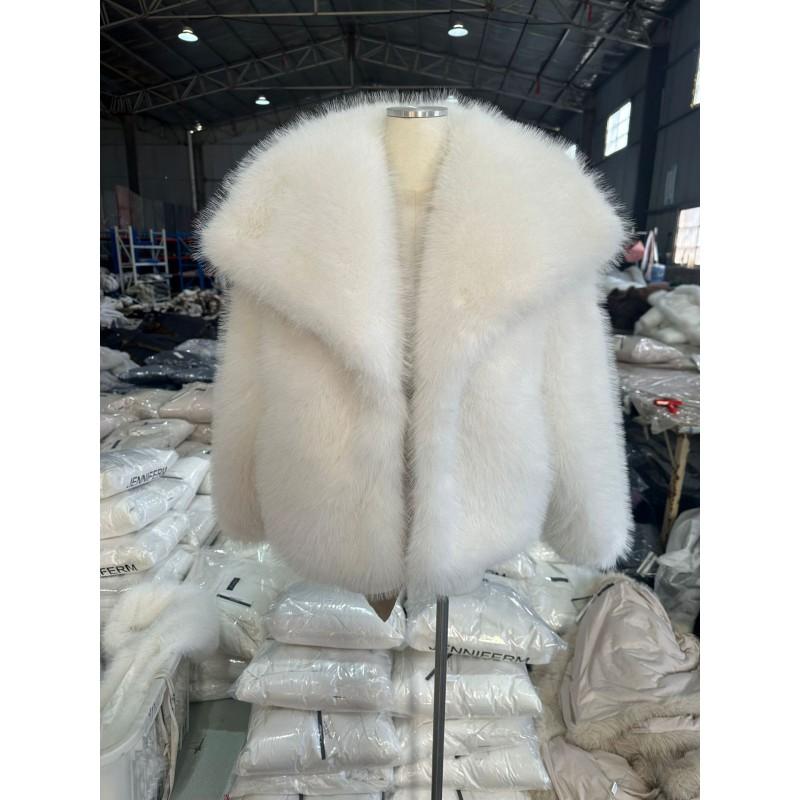Womens Short Faux Fur Coat Fall Winter Street Style Fox Trim Multiple Colors