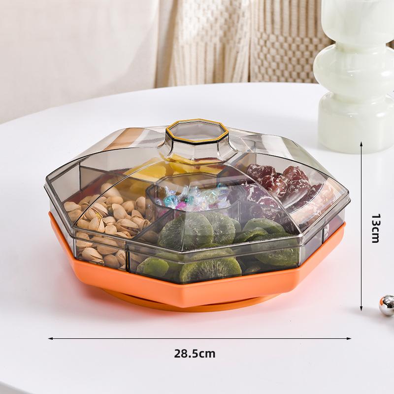 High-end Living Room Coffee Table Candy Nut Snacks Partition Storage Fruit Box Tray Household Double Layer Rotating Dried Fruit with Lid