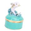 Dolphin Jewelry Box Rhinestone Decor Hand Painted Enamel Trinket Storage Box for Rings Earrings Necklaces Collectible