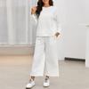 Autumn Women's Pure Color Wide Leg Pants Set Long Sleeved Round Neck Pullover Drawstring Pants Female Suit