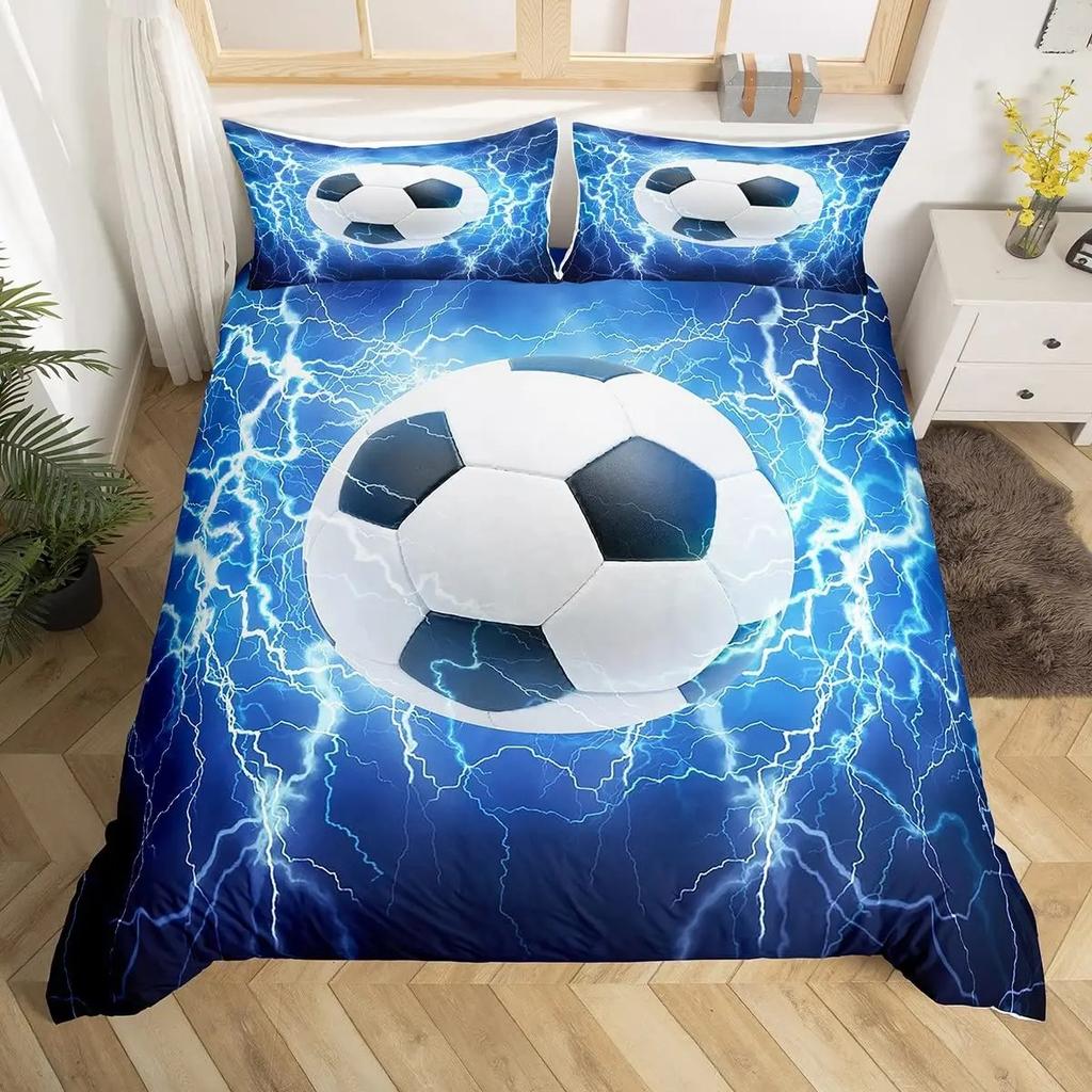 Футбольный комплект постельного белья King Queen Полноразмерный футбольный узор полиэстеровый пододеяльник для детей подростковый футбольный комплект постельного белья
