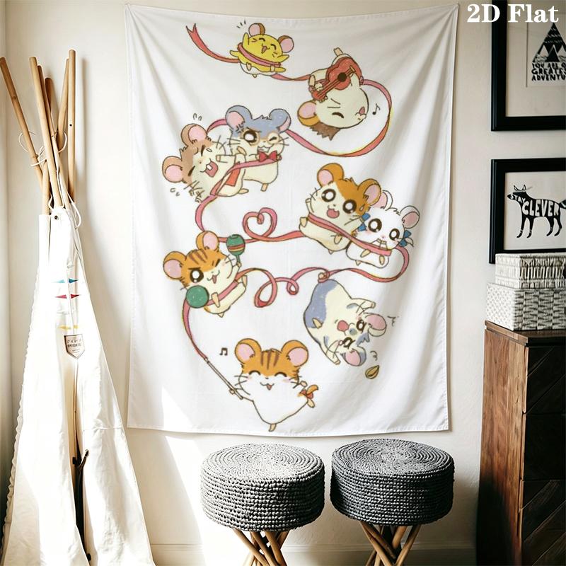Hamtaro Wall Tapestry Aesthetic Wall Hanging Printed Fabric Blanket Decorative Tapestries for Bedroom Living Room Home Decor