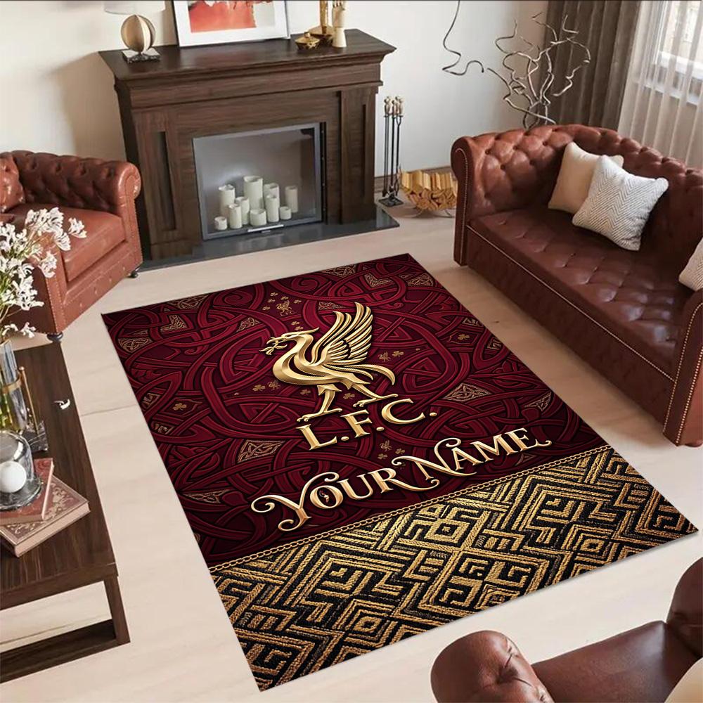 Liverpool Fc Personalized Name Area Rug Suitable For Kitchen Hallway Entryway Dining Room Antislip Rug Anime Office Decor