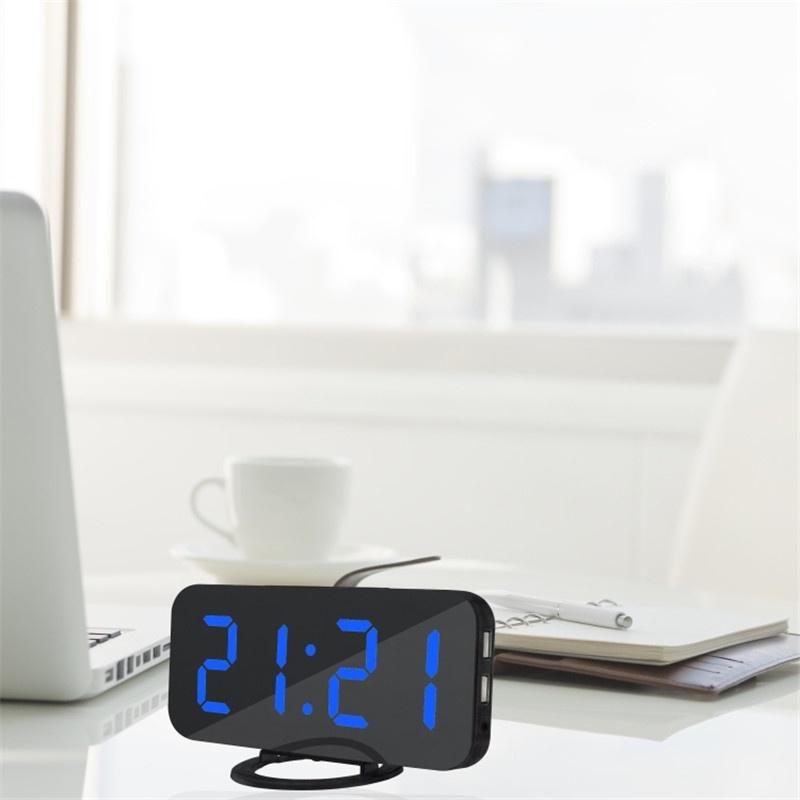 New Creative Mobile Phone Charging Mirror Electronic Snooze Alarm Clock LED Display