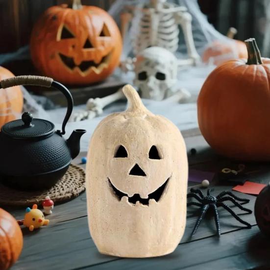 Pumpkin Halloween Decoration Hand-Carved Classic Jack Lantern Fall Decor Farmhouse Table Porch Indoor Ornament