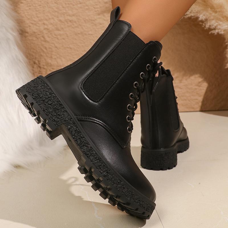 Модные ботинки Rimocy на платформе в стиле милитари для женщин, черные, из искусственной кожи, на шнуровке, ботильоны, женские ботинки на толстой подошве, нескользящие, осенне-зимние
