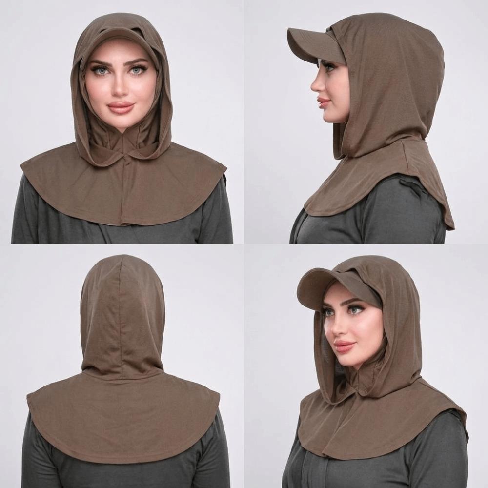 Sun Protection Sun Hat with Hood Solid Color Hijab Baseball Cap Turban Cap Outdoor Activities