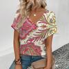 Fashionable V-neck Women's T-shirts, Casual Retro Short-sleeved Women's T-shirts, Fashionable Floral Printed Women's T-shirts