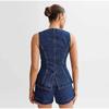 Denim Split Vest Shorts Set Women Single Breasted Sleeveless O-neck Top High Waist Short Pant Summer Lady Suit