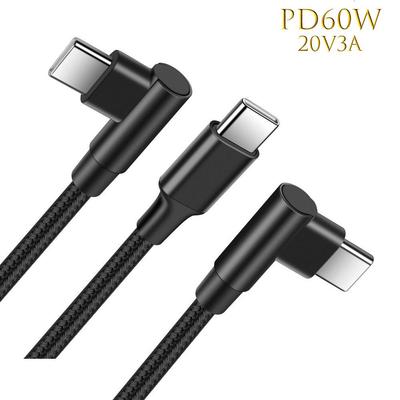 Нейлоновый плетеный кабель для быстрой зарядки PD 60 Вт 3 А с двойным угловым разъемом USB-C - USB-C для передачи данных