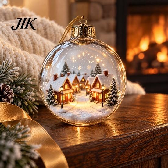 LED Christmas Tree Pendants Decorative Baubles, Luminous Acrylic Ball Pendant with 3D Winter Scene, Baubles for Holiday Trees Light Hanging Ornaments