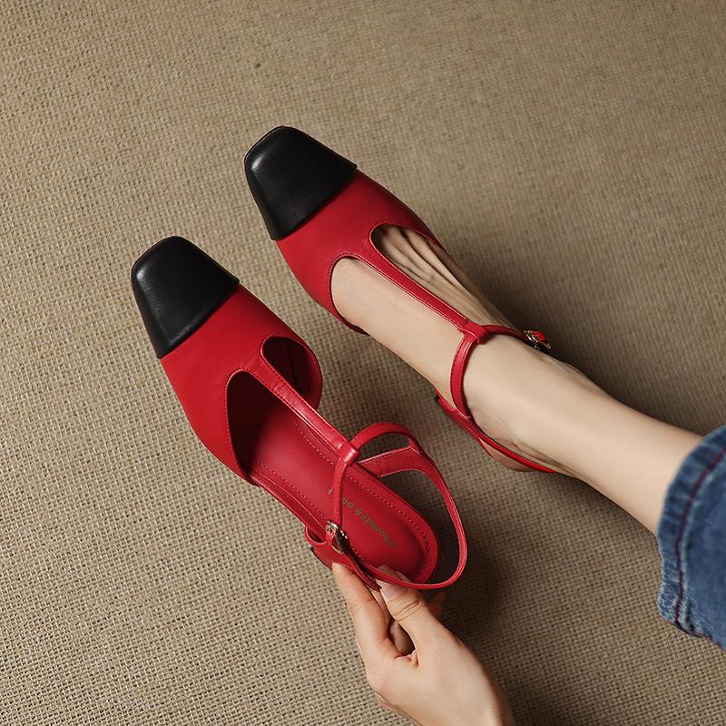 Мода 2025 Женская летняя обувь Смешанные цвета Туфли на высоком каблуке для женщины Натуральная кожа Квадратный носок Повседневная обувь Женские офисные туфли