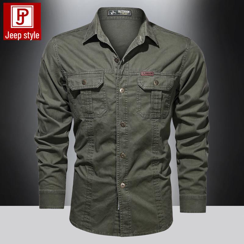 Мужская хлопковая рубашка с длинным рукавом: 2024 Весна и Осень Повседневная Свободная Куртка Для Работы На Открытом Воздухе