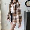 Клетчатая рубашка женская осенняя с длинным рукавом женская винтажная модная однобортная блузка женская свободная клетчатая рубашка в стиле преппи