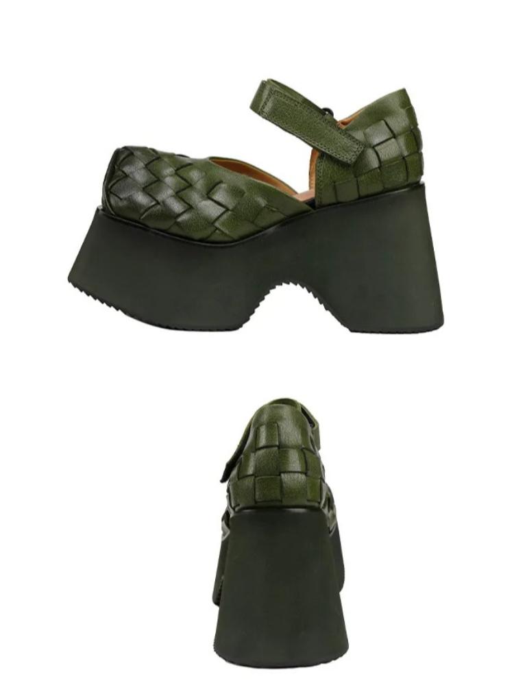 Johnature Женские босоножки на танкетке 10 см, плетеные из коровьей кожи, с толстой подошвой, ретро, из натуральной кожи