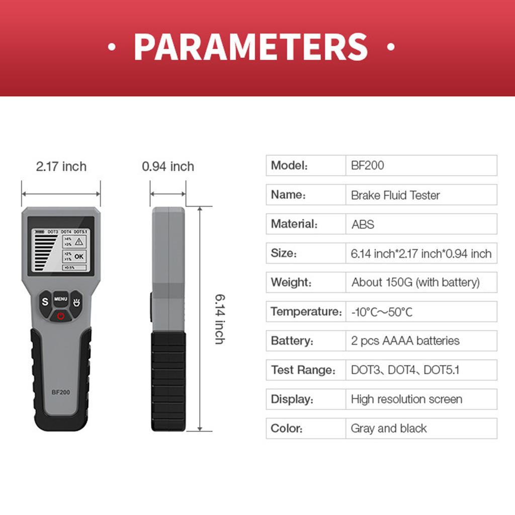 Automotive Brake Fluid Tester Oil Moisture Water Detection with  LCD Display for Vehicle DOT3 DOT4