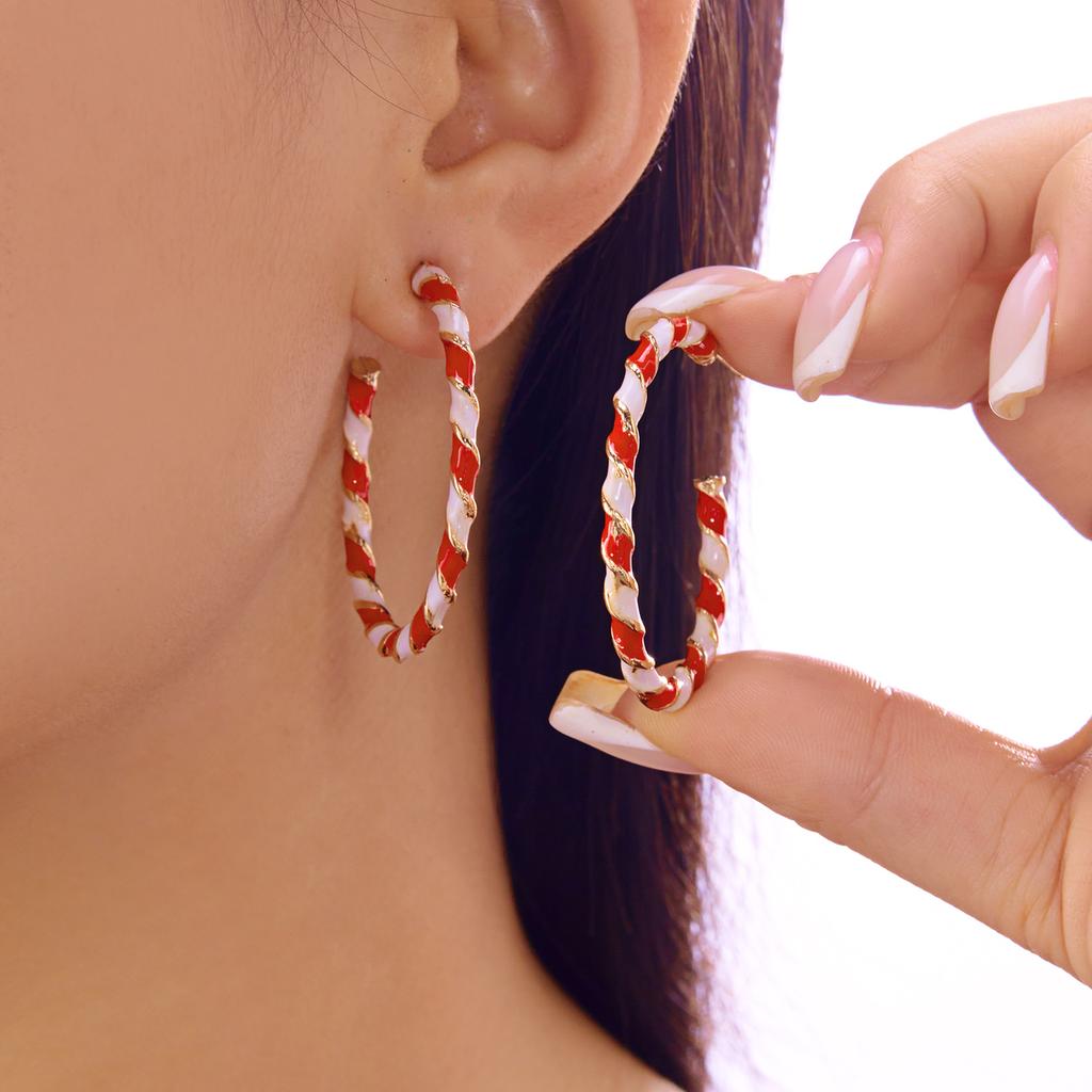 New Year Minimalist Colorful Hoop Earring for Women Classic Red Green Twist Round Circle Earring Christmas Festival Jewelry Gift