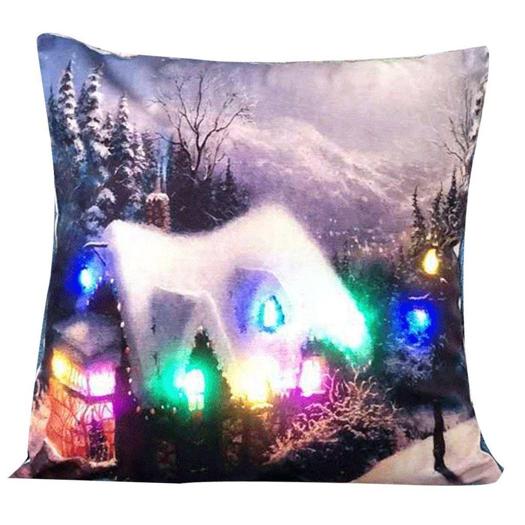 Led Vintage Cotton Linen Pillow Case With Color Changing Lights For Sofa And Couch Decor