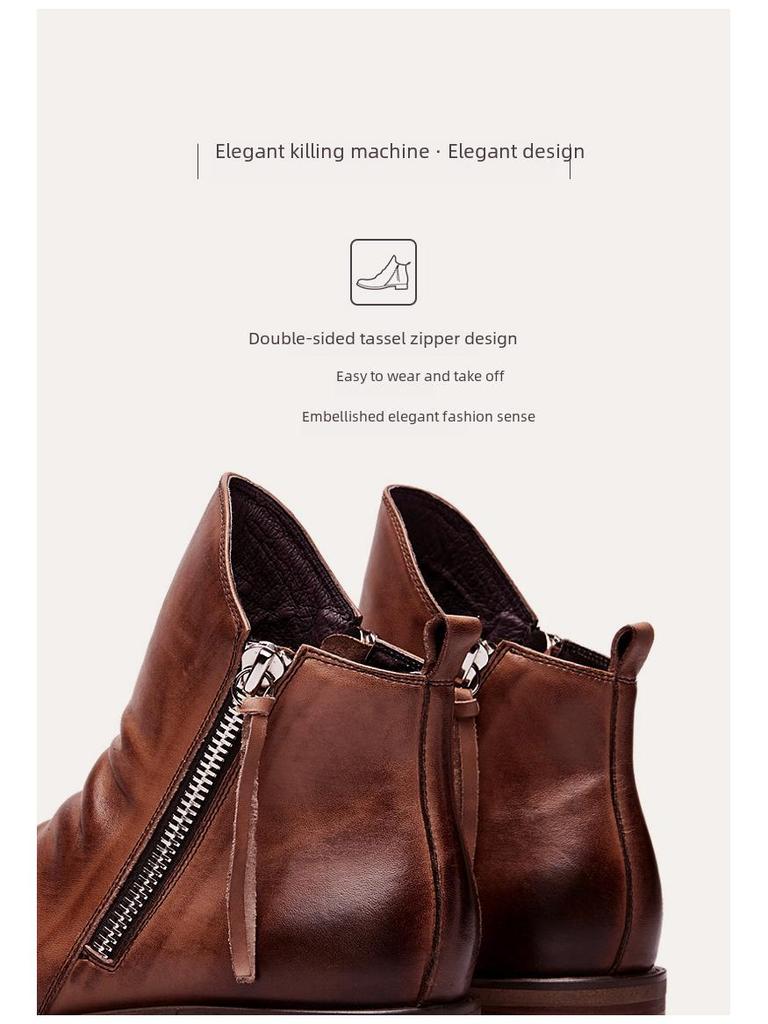 Мужские кожаные ботинки Martin Tassel с двухсторонней молнией и нескользящей подошвой, доступны большие размеры.